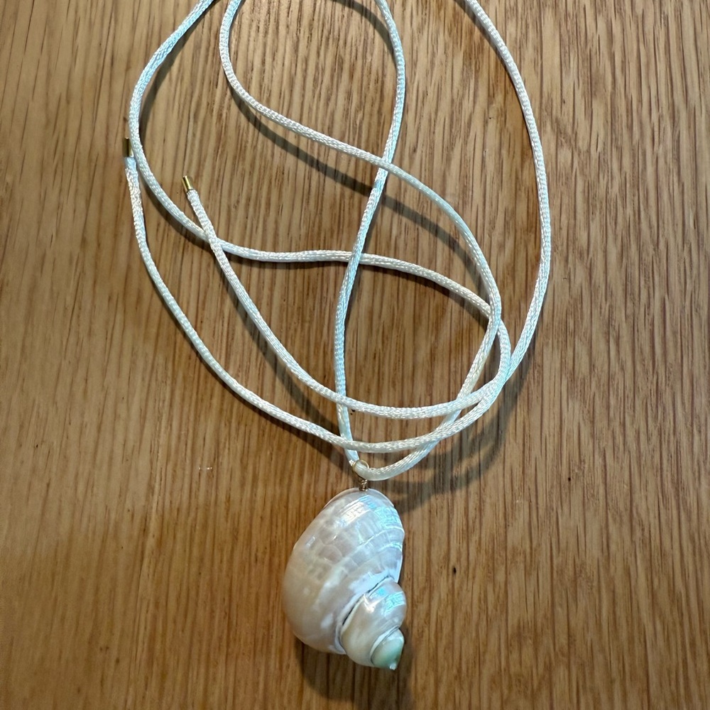Natural Shell Pendant Necklace on Cream Cord